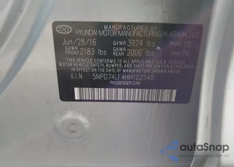 2017 Hyundai Elantra Se from USA, damaged, VIN 5NPD74LF4HH102548